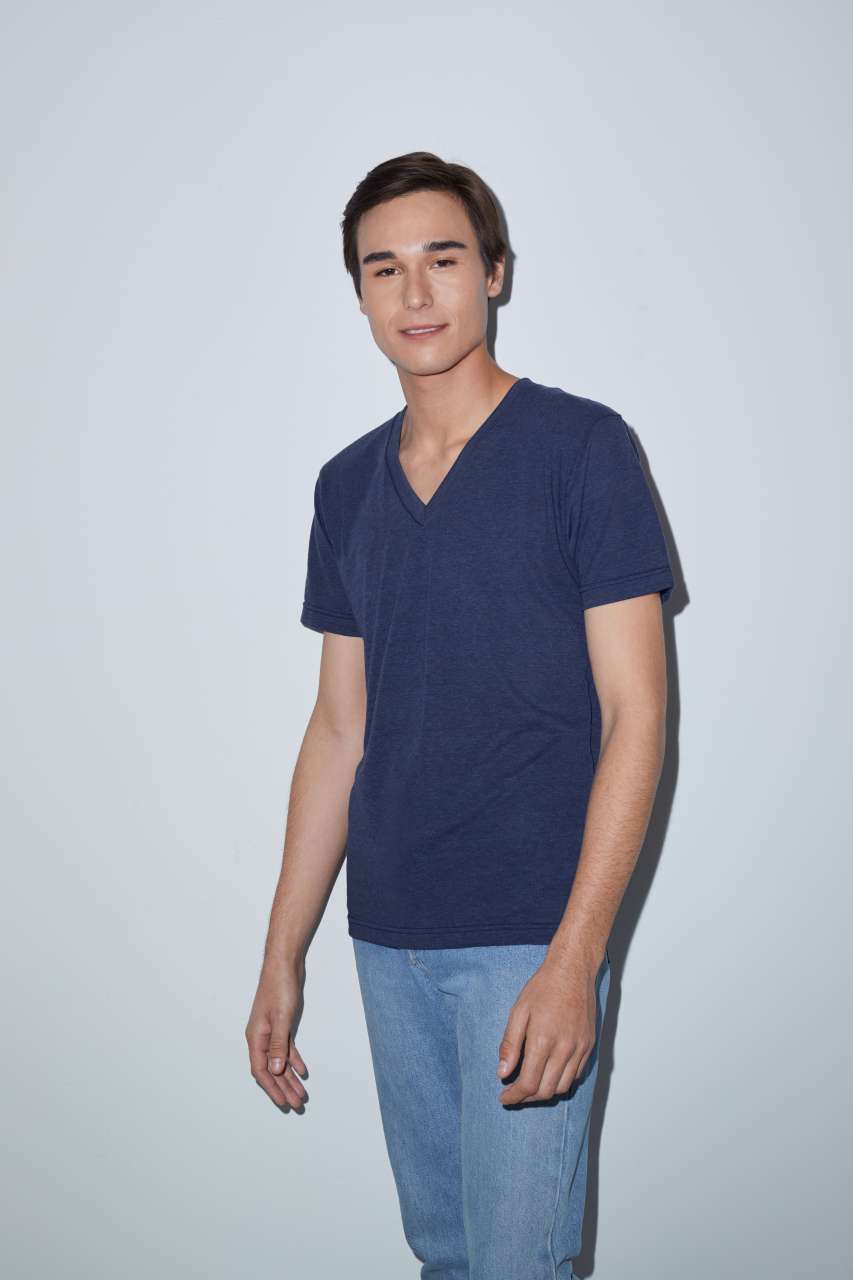 UNISEX TRI-BLEND RÖVID UJJÚ V-NYAKÚ PÓLÓ