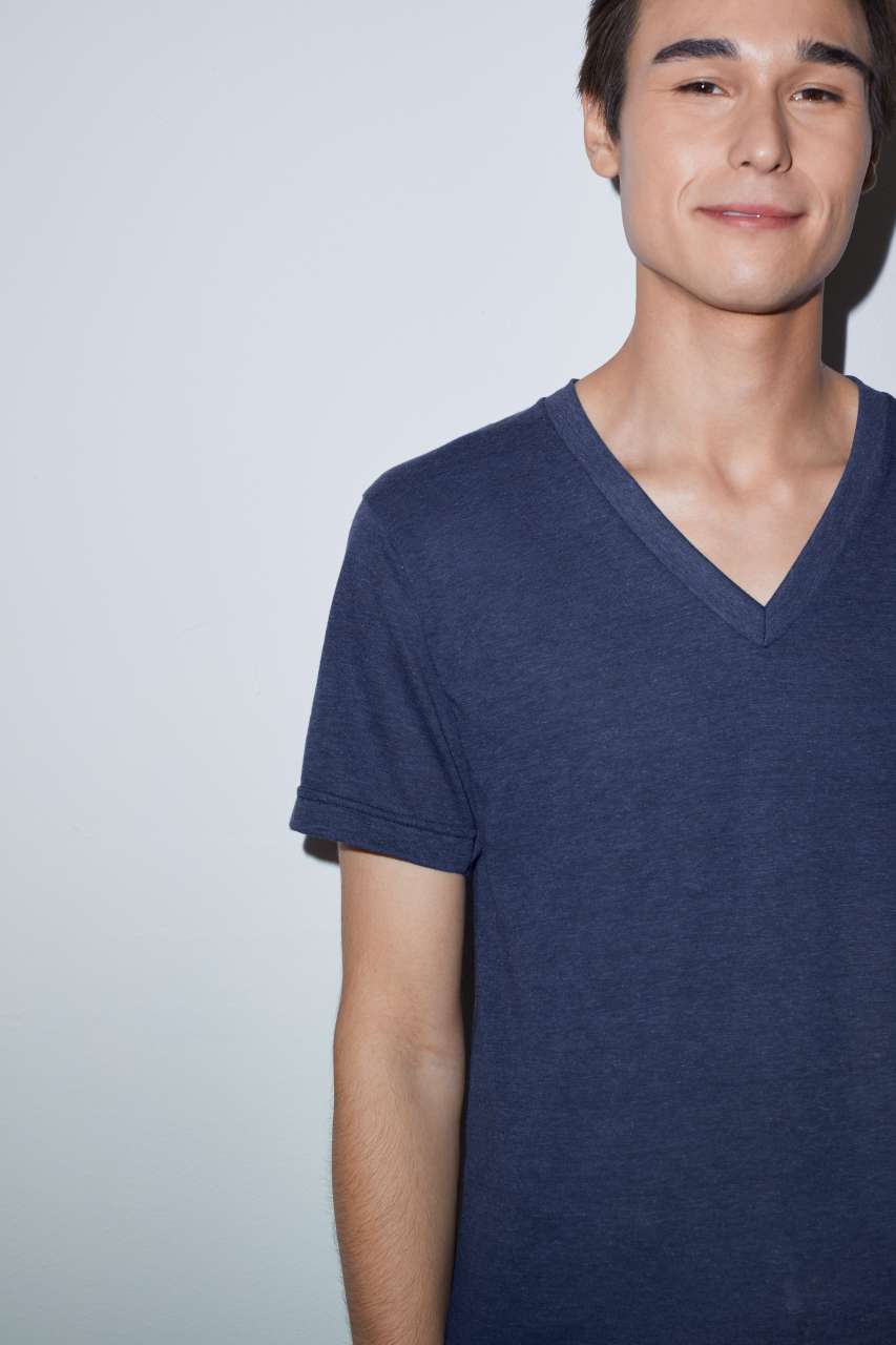 UNISEX TRI-BLEND RÖVID UJJÚ V-NYAKÚ PÓLÓ