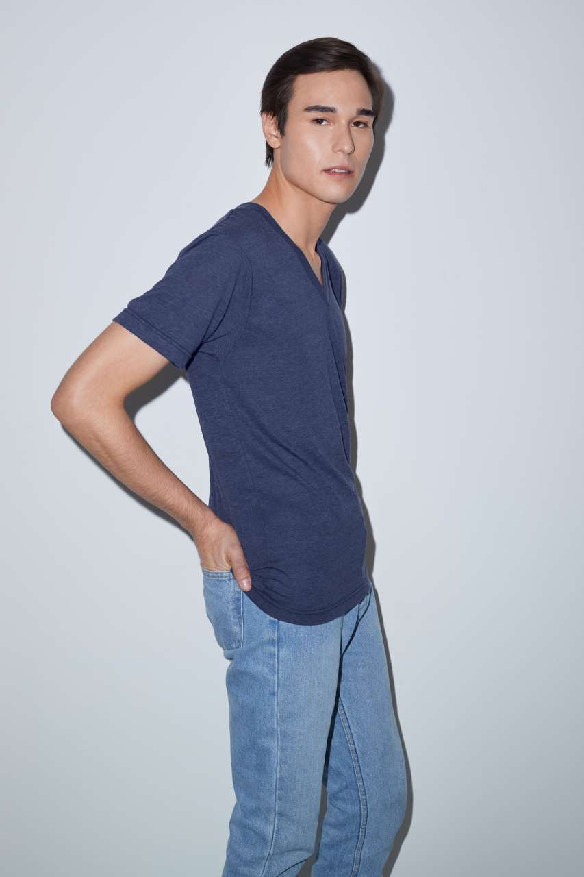 UNISEX TRI-BLEND RÖVID UJJÚ V-NYAKÚ PÓLÓ