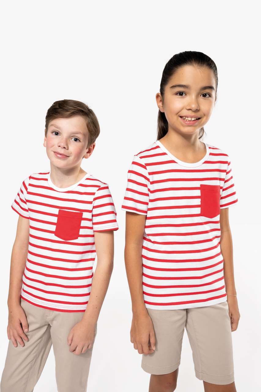 KIDS' STRIPED SHORT SLEEVE SAILOR T-SHIRT WITH POCKET