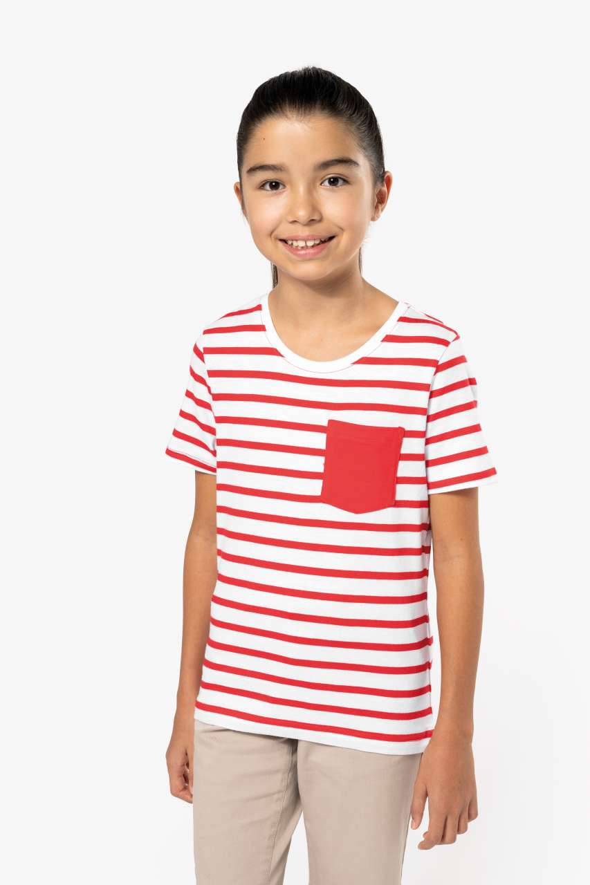 KIDS' STRIPED SHORT SLEEVE SAILOR T-SHIRT WITH POCKET