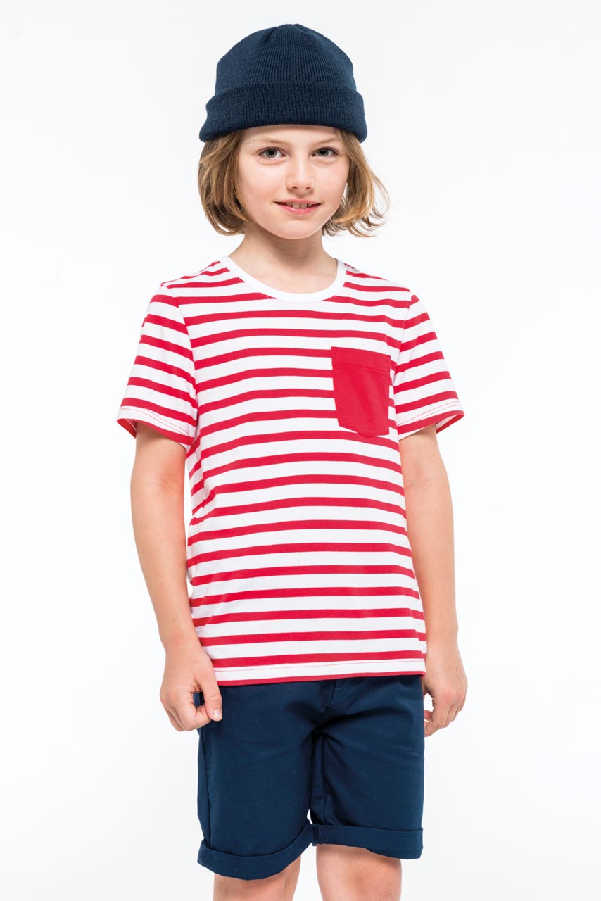 KIDS' STRIPED SHORT SLEEVE SAILOR T-SHIRT WITH POCKET