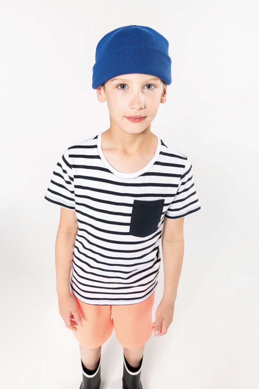 KIDS' STRIPED SHORT SLEEVE SAILOR T-SHIRT WITH POCKET