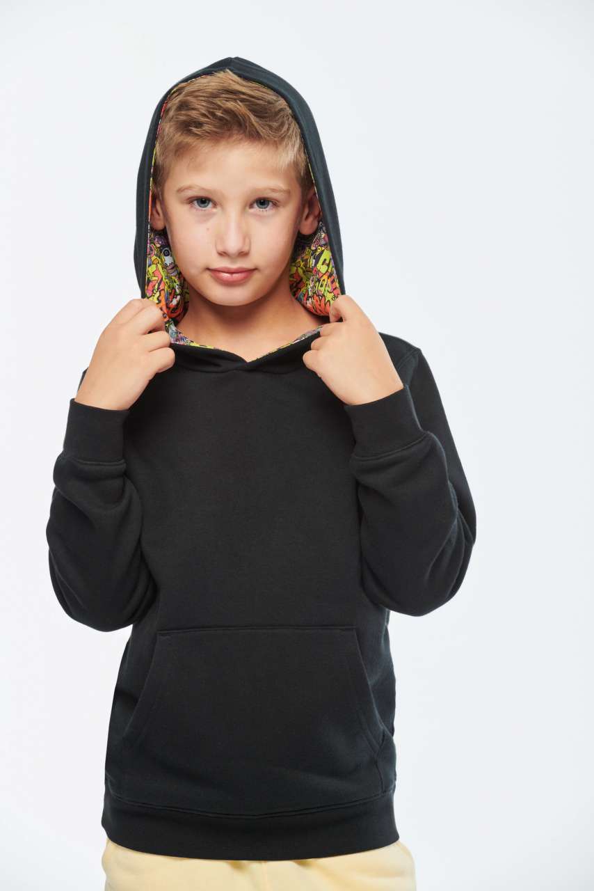 UNISEX KIDS CONTRAST PATTERNED HOODED SWEATSHIRT