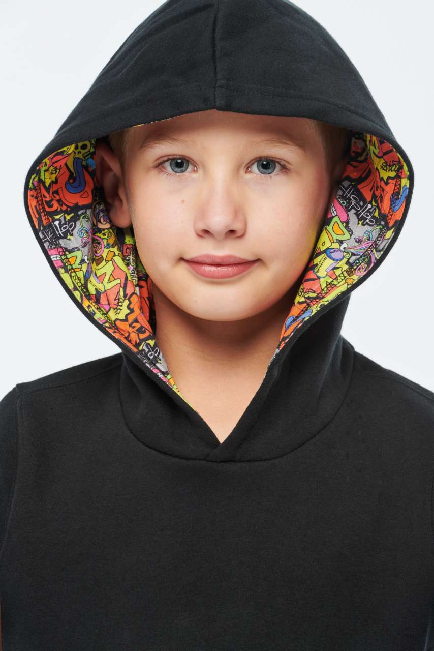 UNISEX KIDS CONTRAST PATTERNED HOODED SWEATSHIRT