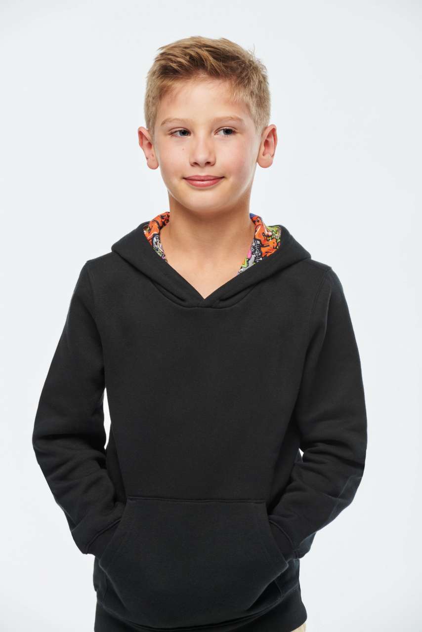 UNISEX KIDS CONTRAST PATTERNED HOODED SWEATSHIRT