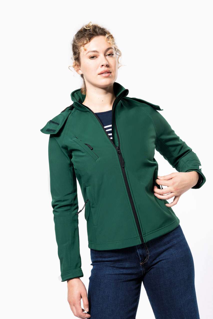 LADIES' DETACHABLE HOODED SOFTSHELL JACKET