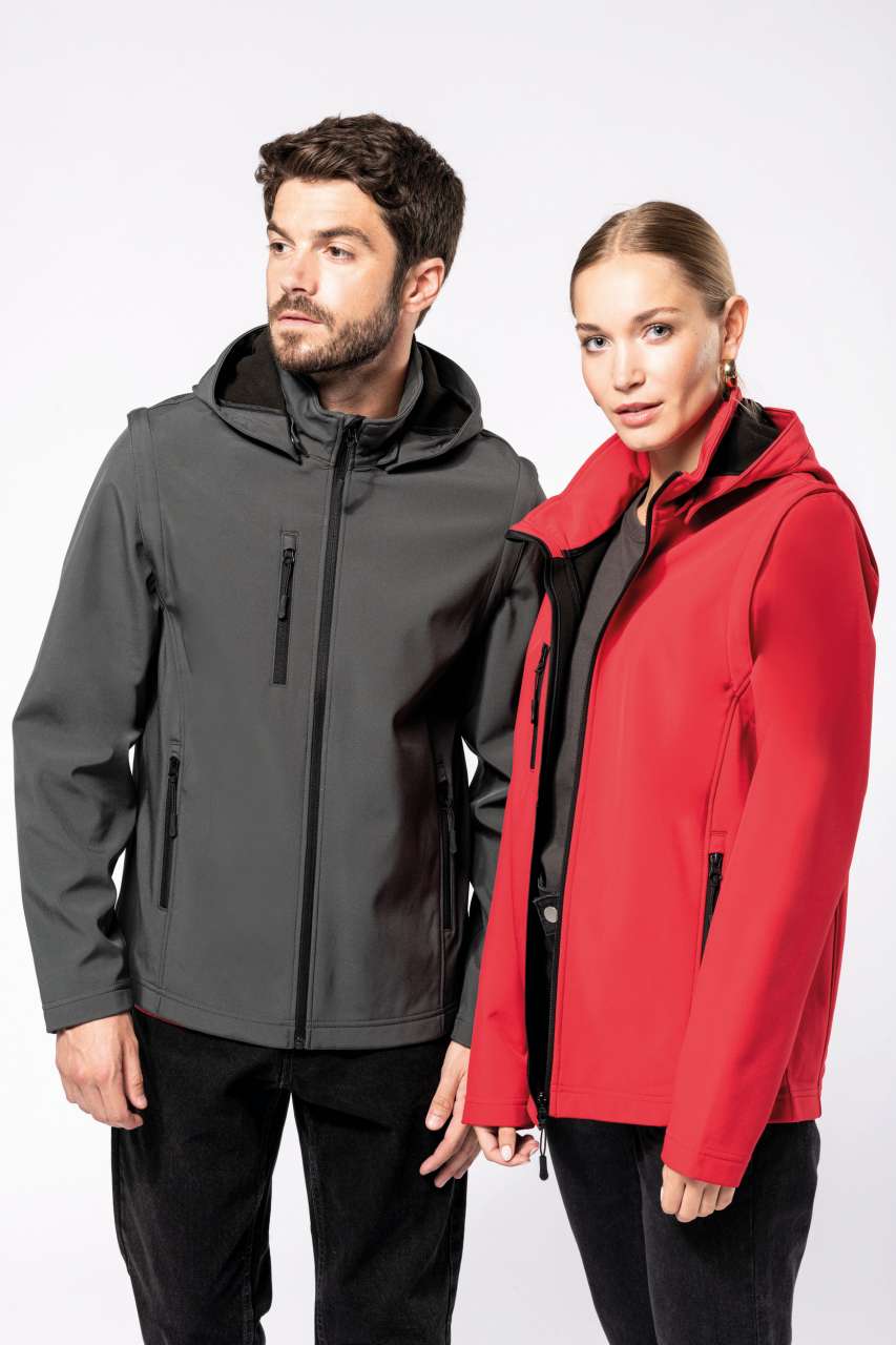 UNISEX 3-LAYER SOFTSHELL HOODED JACKET WITH REMOVABLE SLEEVES