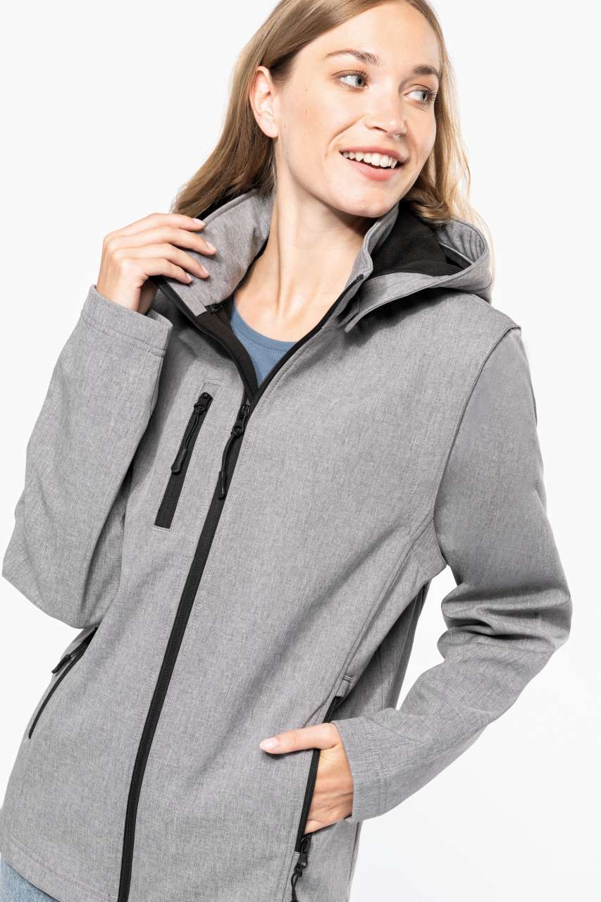 UNISEX 3-LAYER SOFTSHELL HOODED JACKET WITH REMOVABLE SLEEVES