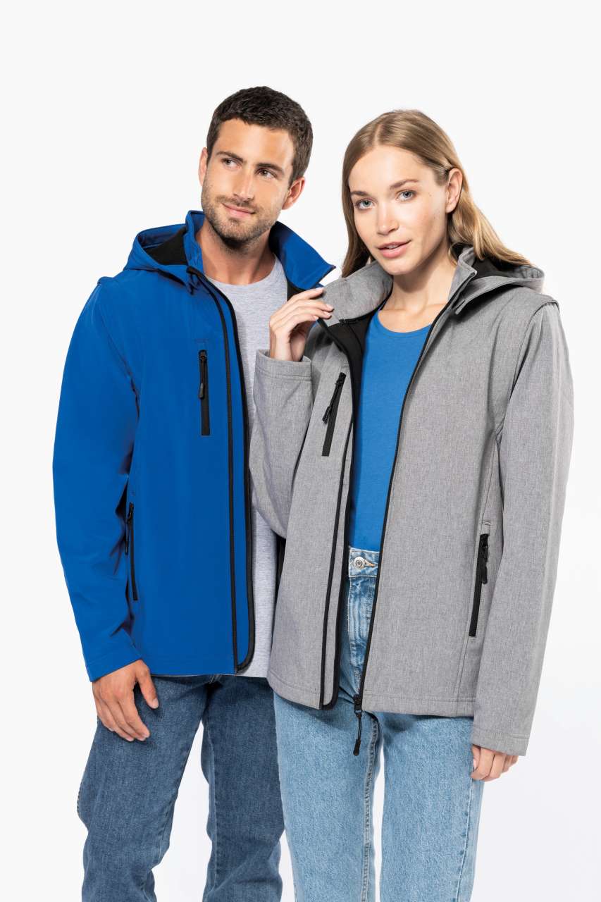 UNISEX 3-LAYER SOFTSHELL HOODED JACKET WITH REMOVABLE SLEEVES