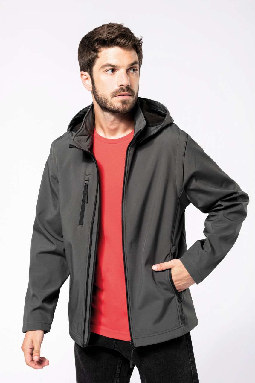 UNISEX 3-LAYER SOFTSHELL HOODED JACKET WITH REMOVABLE SLEEVES