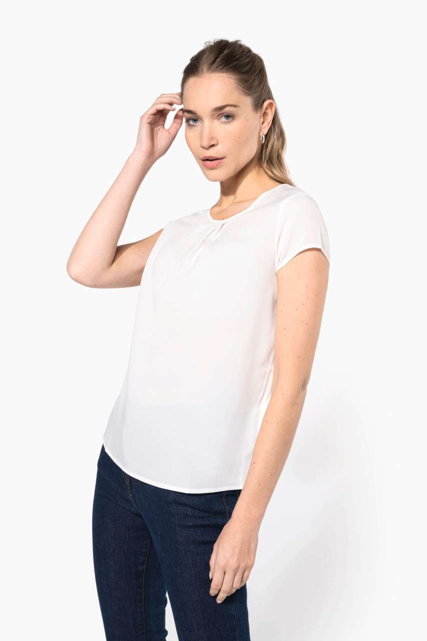 LADIES' SHORT-SLEEVED CREPE BLOUSE
