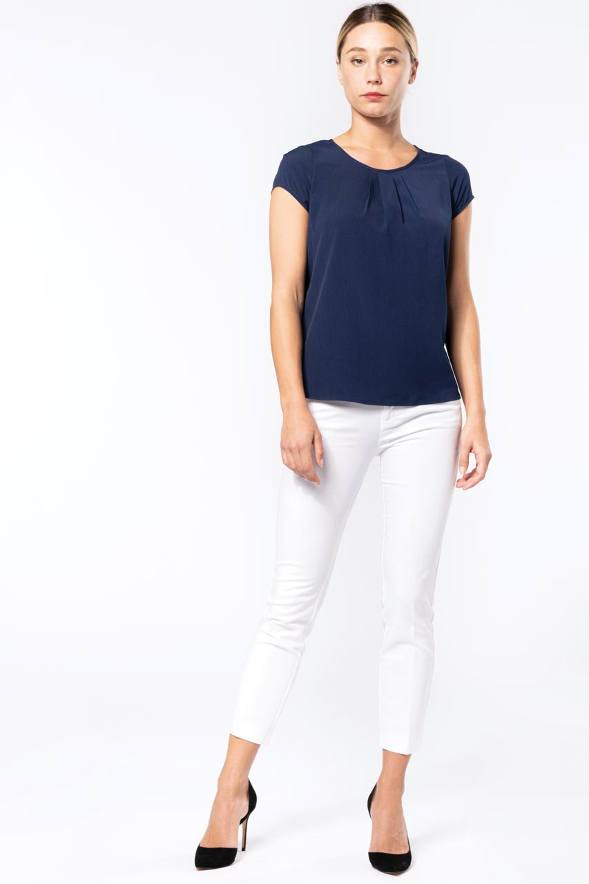 LADIES' SHORT-SLEEVED CREPE BLOUSE